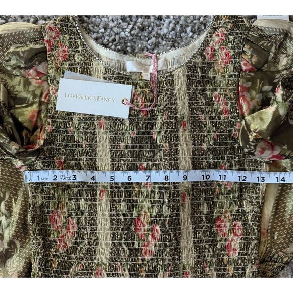 LoveShackFancy NWT Greenwich Midnight Ruby Gold Metallic Smocked Mini Dress XS - Picture 16 of 17